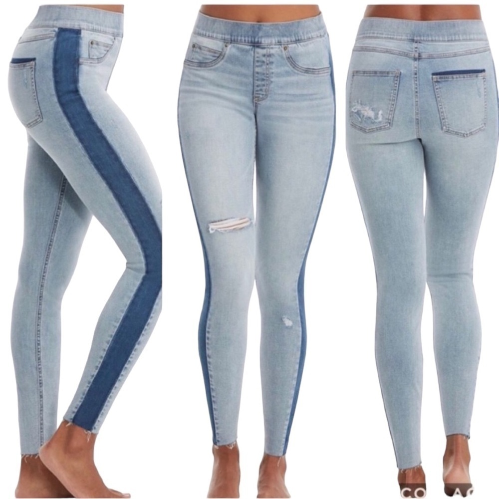 NWT SPANX Side Stripe Jeans in lightwash S Stretchy High Waist - Picture 2 of 14